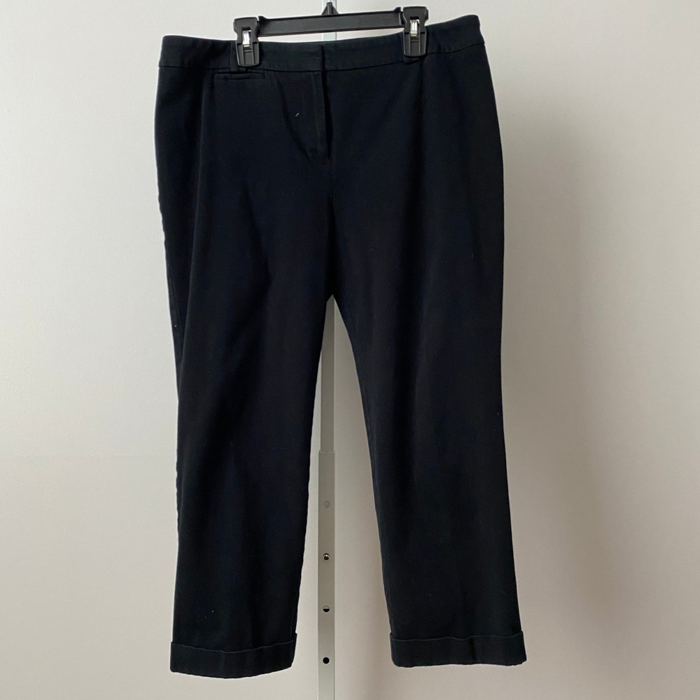 Chico's 1.5 Black Crop‎ Pants Cuffed Stretch Cotton Blend Trousers Career